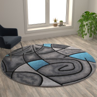Flash Furniture ACD-RGTRZ860-77-RD-GG Jubilee Collection 7' x 7' Round Red Abstract Area Rug - Olefin Rug with Jute Backing - Living Room, Bedroom, Family Room